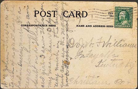 Back of the postcard, with inscription by sender