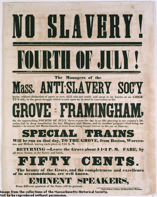 Broadside poster for the abolitionist meeting at Framingham