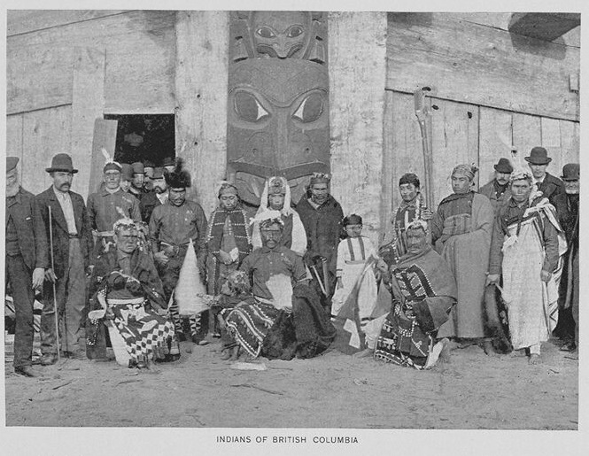 Photograph of one of ethnological displays of living specimens in the Anthropology Department, featuring Indians from British Columbia